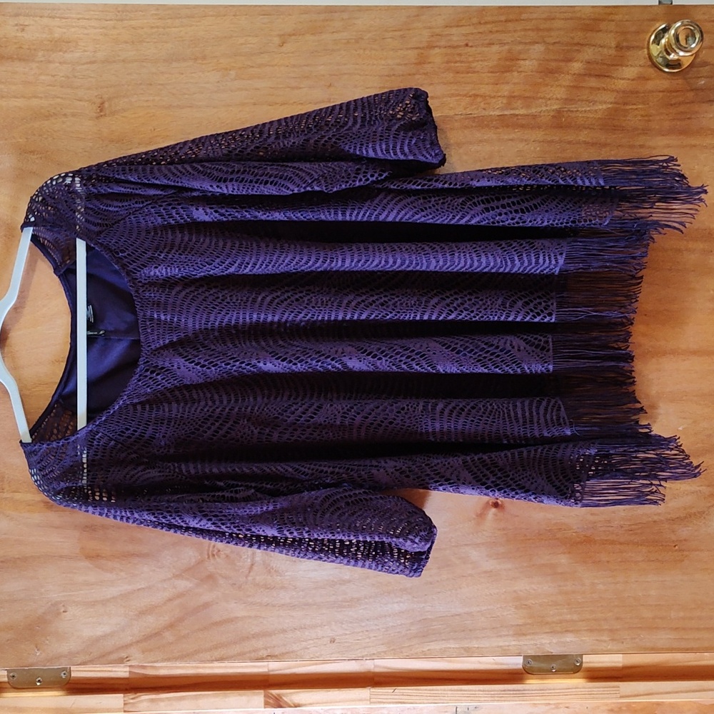 New Directions Shimmery Fringed Fairycore Top Purple Lace Sharkbite Hem Size 2X